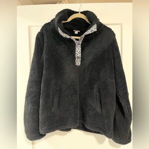 Jcrew Factory Snap Pullover - Black with Leopard Accent